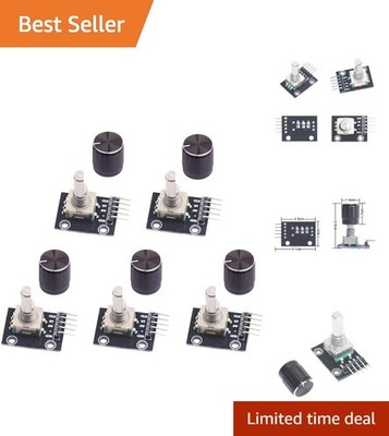 5 Pack 360 Degree Rotary Encoders with Push Buttons for Electronics