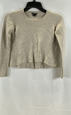 Theory Women's Beige Ribbed Paneled Merino Wool Pullover Sweater Size S