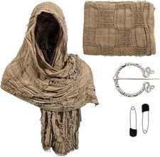 Viking Cape Costume with Hood Men Post Apocalyptic Medieval Hooded Shawl Scar...