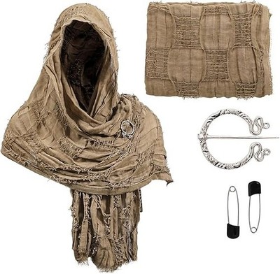 Viking Cape Costume with Hood Men Post Apocalyptic Medieval Hooded Shawl Scar...