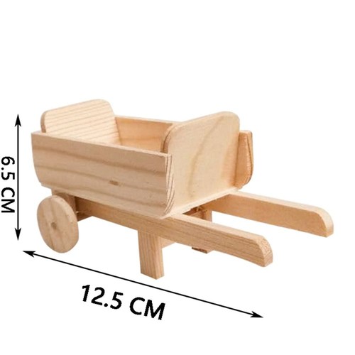 Wood Color Farm Wheelbarrow Models DIY Kids Toy Miniature Outdoor Playsets - Picture 2 of 8
