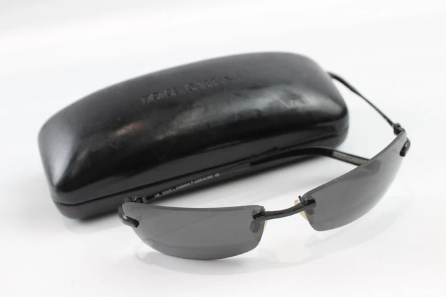 26 Dolce & Gabbana DG6365 Black Rimless Sunglasses w/ Diamante Logo & Case