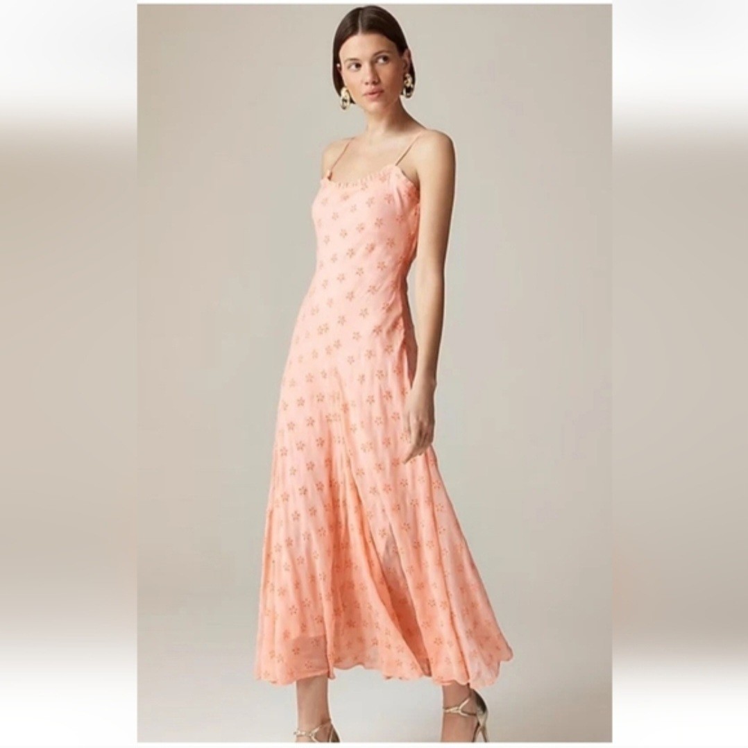 NWT Women's J.Crew Peach Floral Collection eyelet maxi slip dress Sz 00 $398
