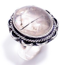 Natural Black Rutile Quartz Gemstone 925 Sterling Silver Handmade Ring 7 US Gift