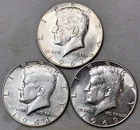 Kennedy Half Dollar Silver/Clad Lot of 3, 1967- 1969 Circulated, 40% Silver