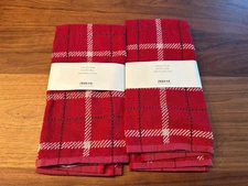 NEW -ZARA  Home 2 Terrycloth Christmas Red Plaid Kitchen Towels 27.5x19.5 inches