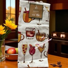 Deborah Connolly Kitchen Towel Set Of 3 Autumn Fall Pumpkin Cocktail Drinks New