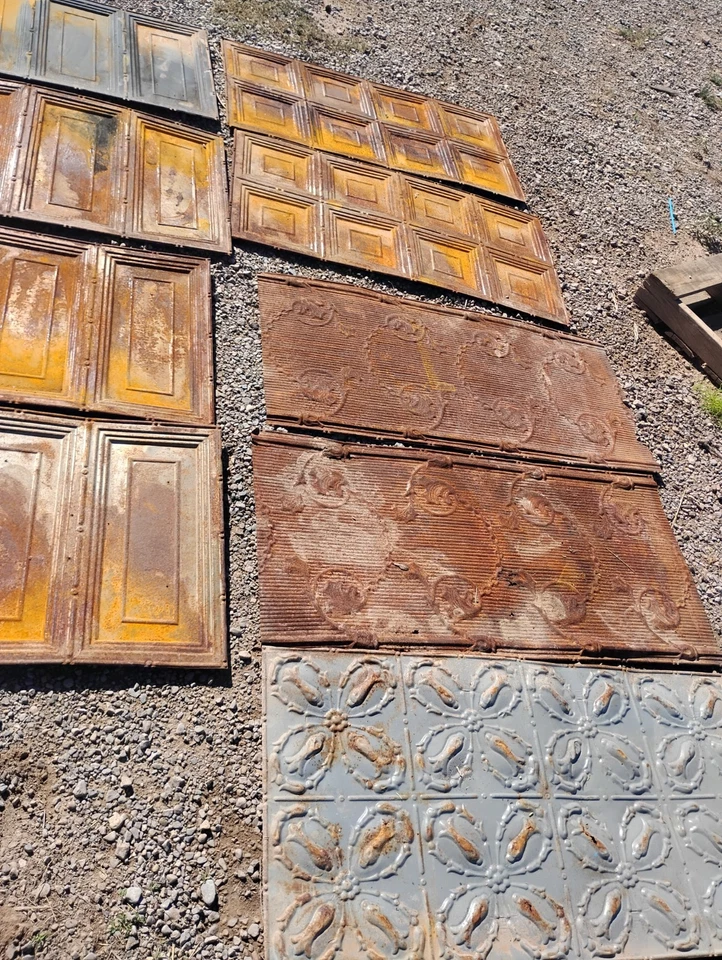Lot Of ANTIQUE METAL TIN CEILING TILE SALVAGED VINTAGE 4ftby 2ft Sections - Image 2 of 4
