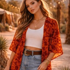 Burnout Velvet Kimono Sheer Duster Boho Witchy Fall Layering Festival ONE SIZE