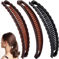 3pcs Banana Hair Clips for Women, Non-Slip Hair Claws with Double Combs, Vintage
