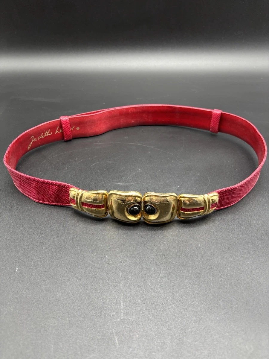 Vintage 80\'s Lucky Fish Belt Gold Fish Statement belt red adjustable women s m l 80s Bright Red Belt With Chunky Metal Fish Buckle 1980s Red  main image 3