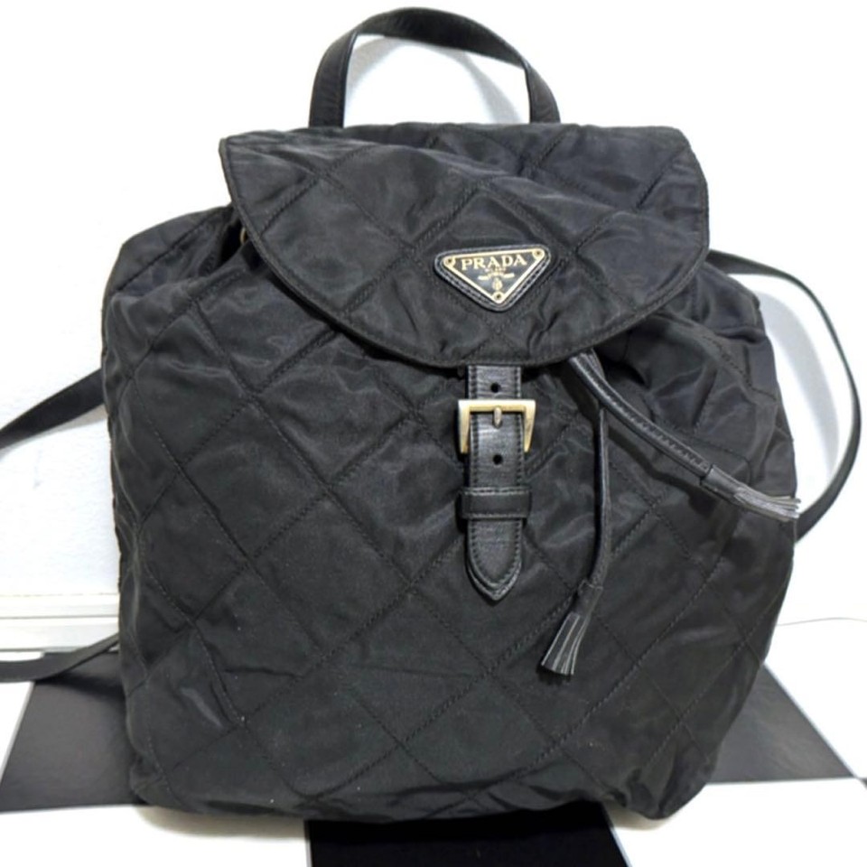 PRADA Quilted Nylon Backpack Black Authentic Luxury Bag for Women