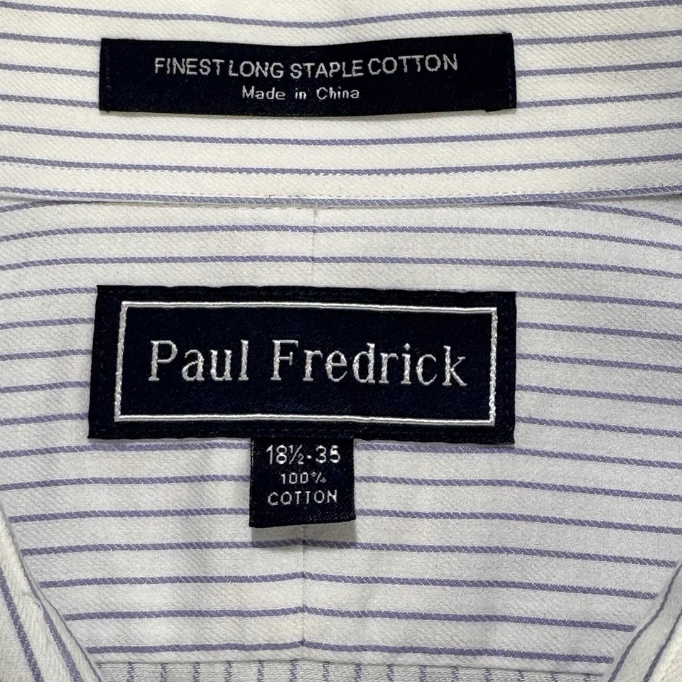 Paul Frederick French Cuff Shirt Men 18.5 35 White Striped LS Button Front - Image 2 of 4