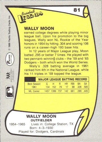 1988 and 1989 Pacific Baseball Legends MLB Set Break #1-#220 — You Choose! - Picture 163 of 441