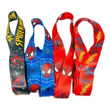 Lot Of 4 Spiderman Super Hero Lanyard Keychain iD Holder 1x19 In Blue Red Black