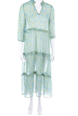 YAS Maxikleid Chiffon Blumen Print S himmelblau Gelbtöne