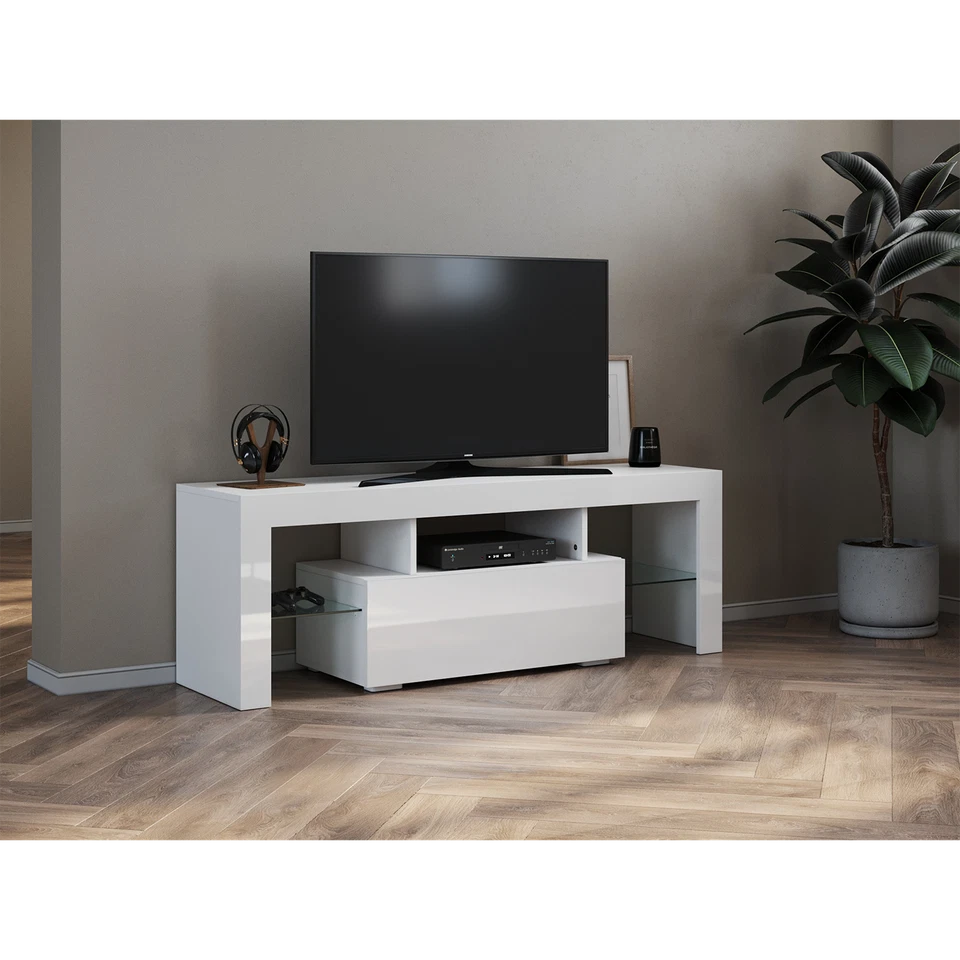 TV Schrank TV Lowboard Wand Fernsehstand LED Beleuchtung Weiß Hochglanz Anrichte - Bild 4 von 4