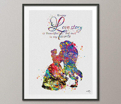 Beauty And The Beast Love Quote Belle Disney Princess Watercolor Nursery Wedding Ebay