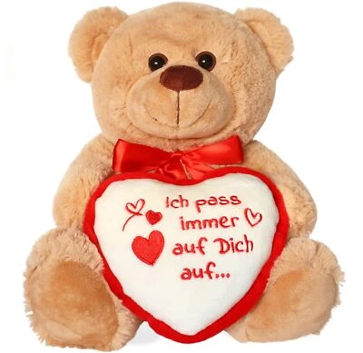 MATCHES21 HOME & HOBBY Teddybär mit Herz Ich pass auf Dich auf braun 25 cm