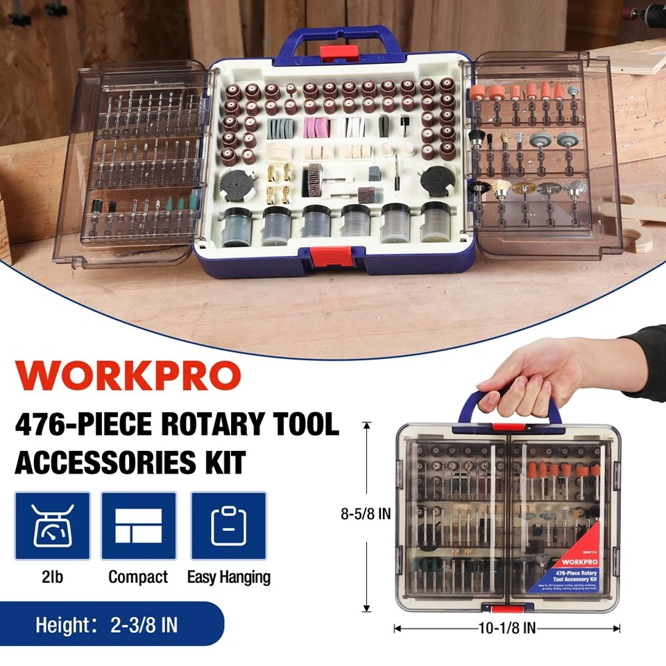 WORKPRO 476PCS多功能Dremel旋转工具配件套件带储物盒 — 第 2/4 张图片