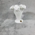 Vintage Fenton White Milk Glass Hobnail Trumpet Vase 5.5" Ruffled Edge