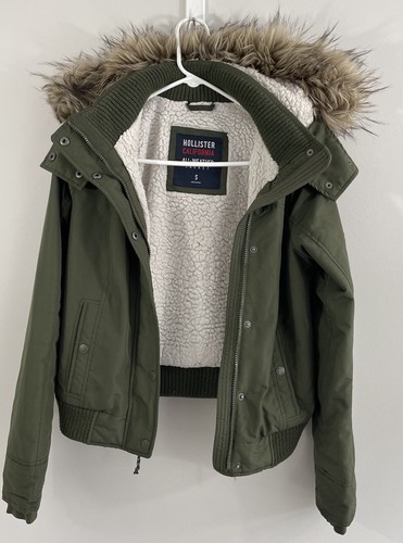 Veste vintage y2k HOLLISTER ALL WEATHER femme taille S fourrure capuche doublée manteau parka