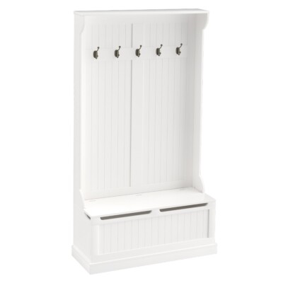 71'' Hall Tree with Storage Shoe Bench Wooden Hallway Entryway Coat Rack White