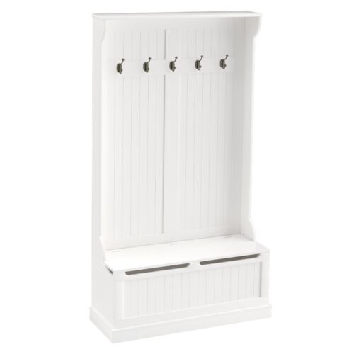 71" Hall Tree with Storage Shoe Bench Wooden Hallway Entryway Coat Rack White
