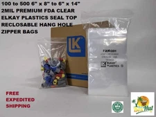 Elkay Plastic Zip Seal Lock Top Reclosable Poly Jewelry Bags 2-Mil Hang Hole