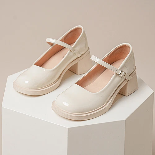 Womens Leather Bowtie Round Toe Buckle Strap Block Heel Fashion Mary Jane Shoes - Picture 9 of 30