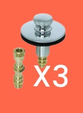 3 PACK Push Pull Replacement Universal Drain Stopper 5/16 or 3/8 Pins Chrome