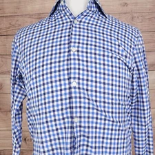 HUGO BOSS SHARP FIT BLUE GINGHAM CHECK BUTTON DOWN DRESS SHIRT 15 34/35