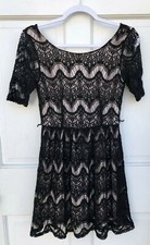 Rewind Women's Junior Medium Black Lace Overlay Lined Dress Short Sleeve defects