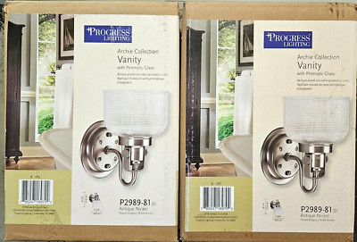 Progress Lighting P2989-81DI Archie 1-Light Antique Nickel Vanity Fixture 2 Pack
