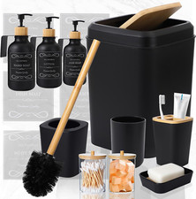 Elegant Black  Wood 19-Piece Bathroom Accessories Set with Wall-Mounted Dispens