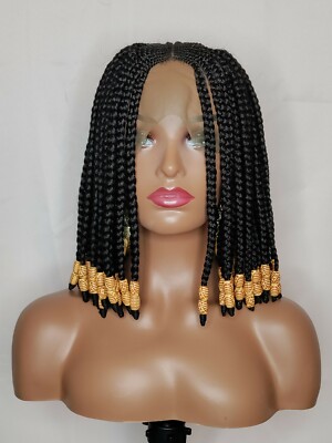Cornrow Box Braids With Beads, Lace Closure, Medium Size, Color: Black