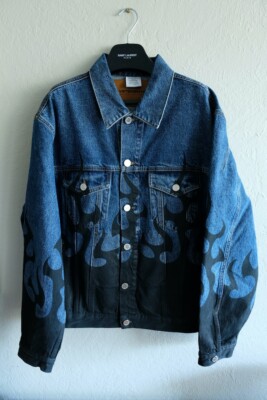 Vetements Denim Jean Jacket Flames Denma Gvasalia Balenciaga Large L XL 