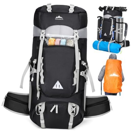 Hiking Backpack Waterproof Camping Backpack with Rain Cover Large 60L Black-image