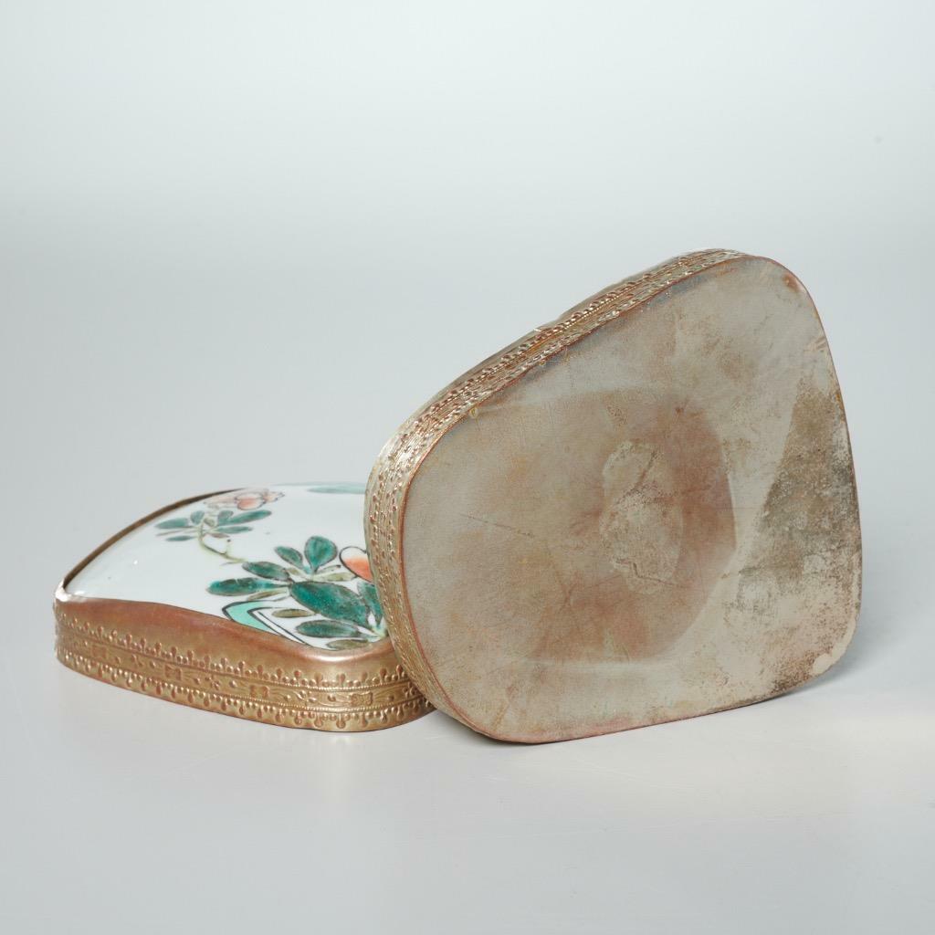 VINTAGE CHINESE SILVER PLATE TRINKET BOX W/ HAND PAINTED