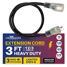 3ft Power Outdoor Extension Cord & Indoor - Waterproof Electric Drop Cord Cable
