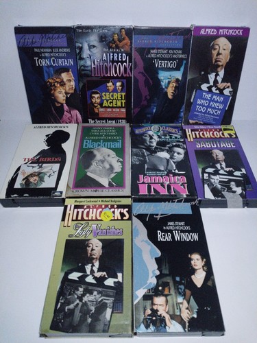 ALFRED HITCHCOCK 10 VHS Tape Lot Vertigo, The Birds, Blackmail, Torn Curtian