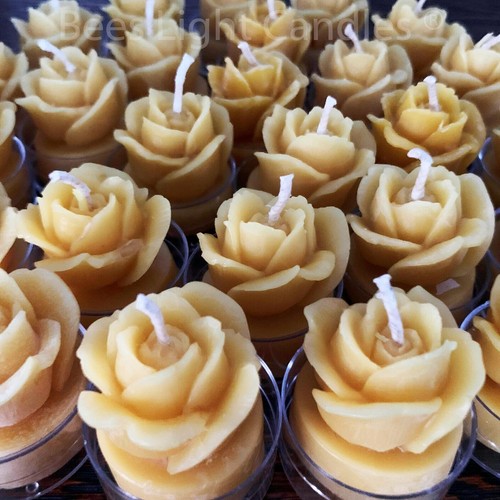 Rose Tea Light Candle Set, 100% Natural Beeswax, Handmade, Half Dozen, Flower 🐝 - Picture 3 of 13