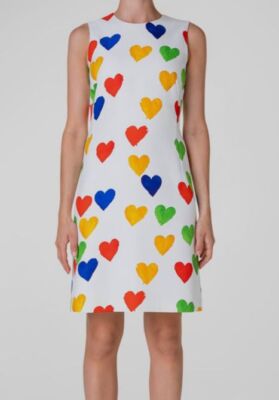 $2990 Akris Women's White Heart-Print Sleeveless Sheath Dress Size 14