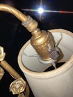 Vintage Italian Gold Wood Toleware Table Lamp Two Light Boudoir Desk Lamp Roses — photo 3