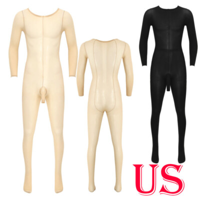 US Mens Sexy Lingeries See Through Pantyhose Tights Full Body Stockings Bodysuit