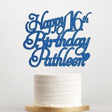Personalised Glitter Cake Topper Happy Birthday Any Age Name 50th 60th 70th