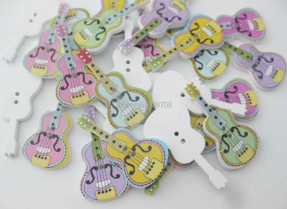 30pcs/lot Wood Guitar Shape Buttons Painted Wooden Button Scrapbooking Crafts S - Image 4 of 4