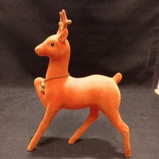 Vintage Orange Flocked Felt Reindeer Made In Japan 9.25" Tall Freestanding