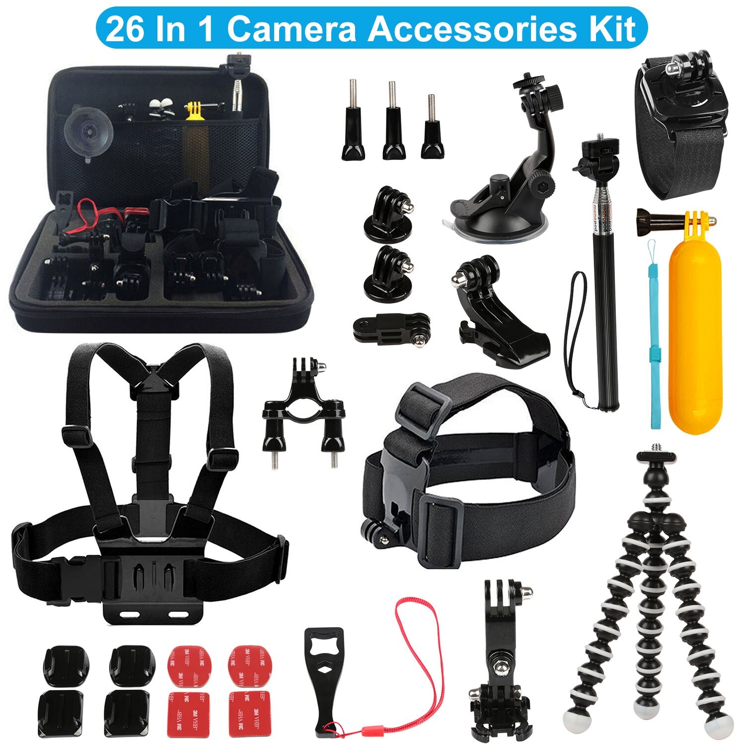 26pcs Camera Accessories Kit Bundle For Gopro Hero 5/4/3+/3/2/1 Mount Combo Set-image