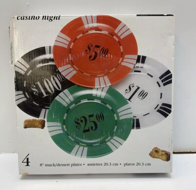VINTAGE LUMINARC Snack/Dessert Plates 8'' Casino Night Card Theme NEW IN BOX   P1